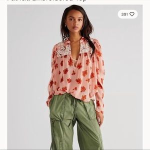 NWOT Free People Embroidered Ruffled Chiffon Floral Print Blouse S Pink